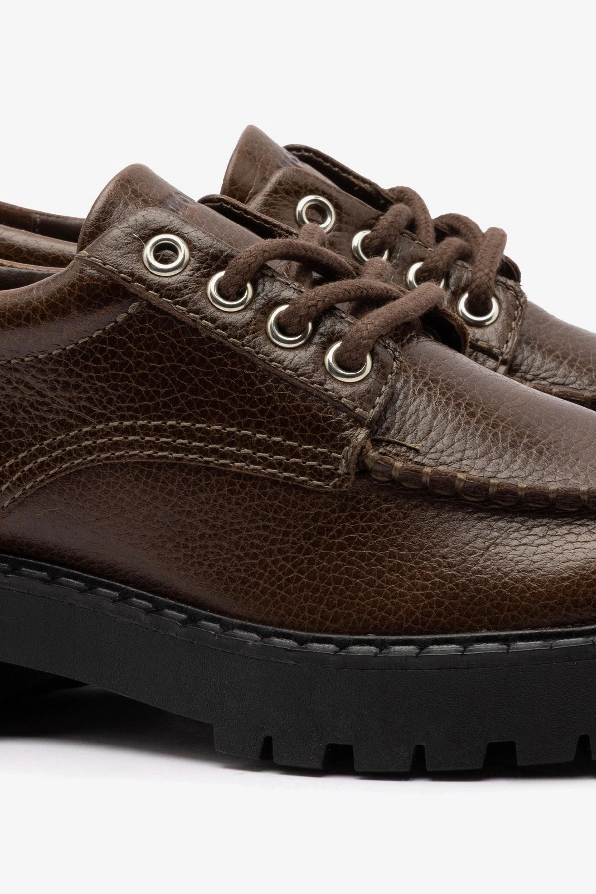 Slip Resistant Design Rubber Sole London Lace Up Loafer In Brown Leather