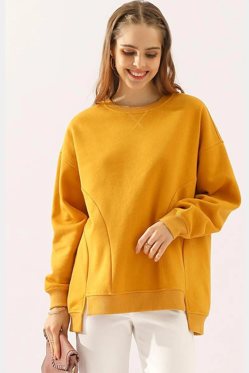 DurableZipper LONG SLEEVE ROUND NECK CUT HEM SWEATSHIRT
