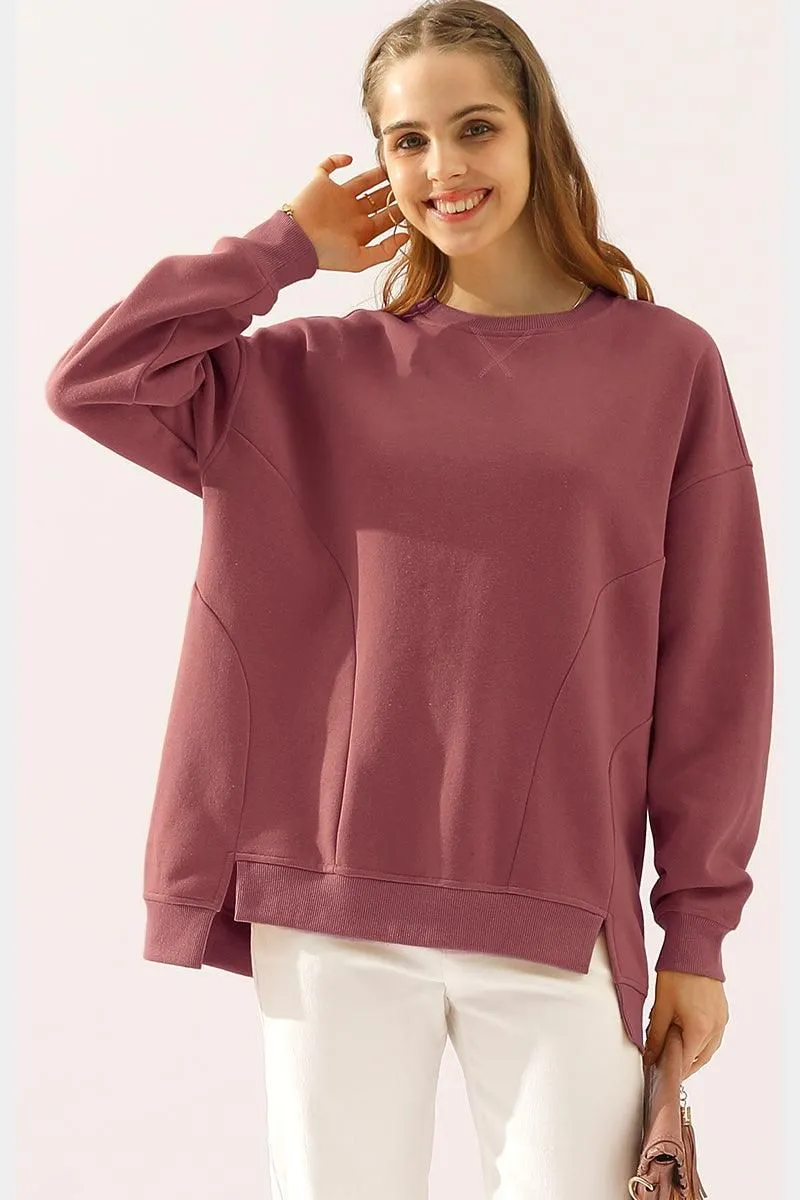 HighDensity Weave LONG SLEEVE ROUND NECK CUT HEM SWEATSHIRT