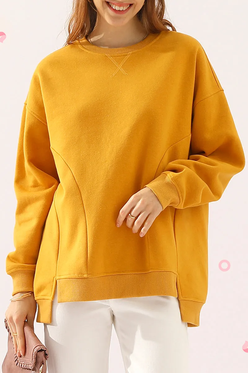 LONG SLEEVE ROUND NECK CUT HEM SWEATSHIRT Printed top SeamlessDesign