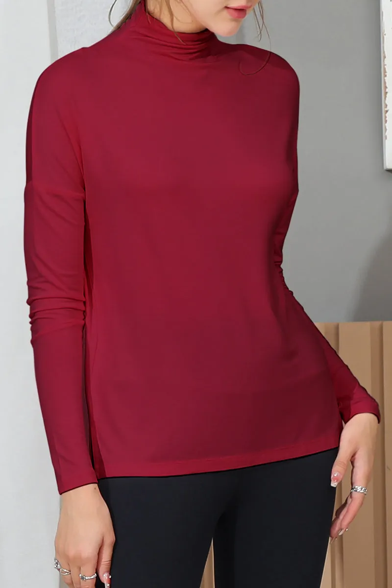 Double Layered Fabric LONG SLEEVE TURTLE NECK TUNIC CASUAL TOP