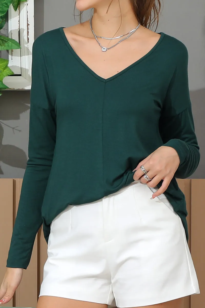 LONG SLEEVE V NECK TRENDY TUNIC TOP ReinforcedArmholes