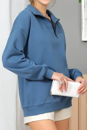 Elegant Blouse Reinforced Seams LONG SLEEVE ZIP UP HIGH NECK CASUAL PULLOVER ANORAK