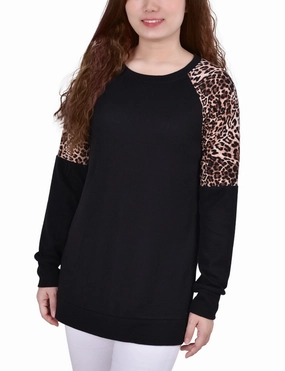 Long Raglan Sleeve Top With Animal Print Insets FlexibleCuffs MoistureWicking Technology