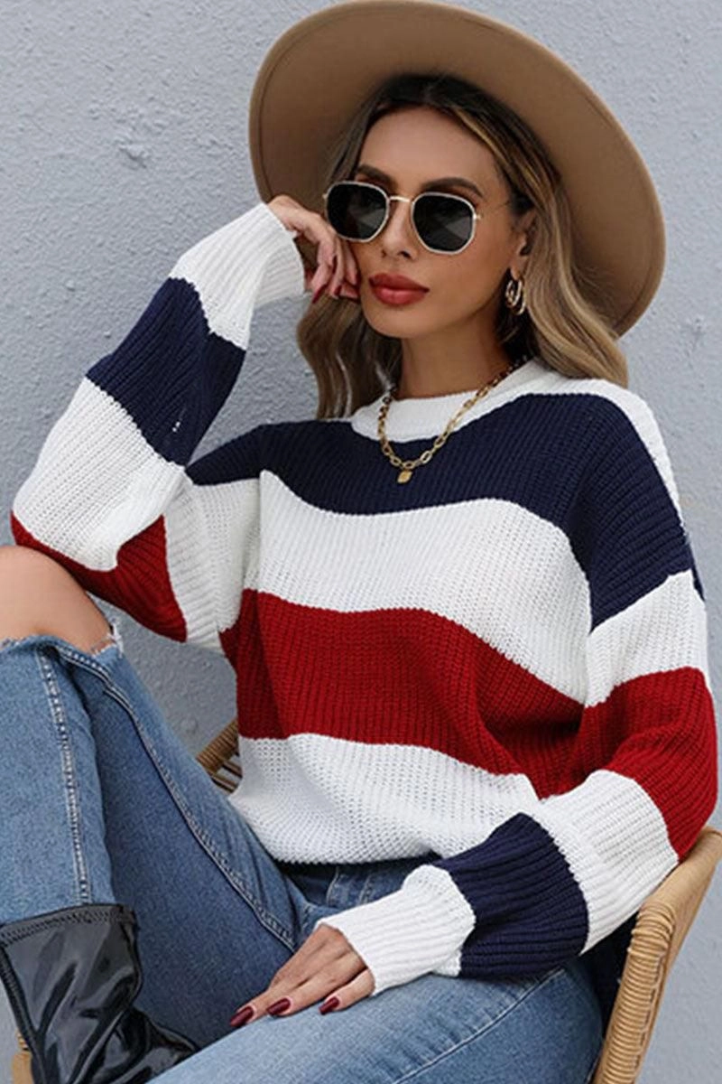 LONG SLEEVE BIG STRIPE ROUND NECK SWEATER Hypoallergenic fabric