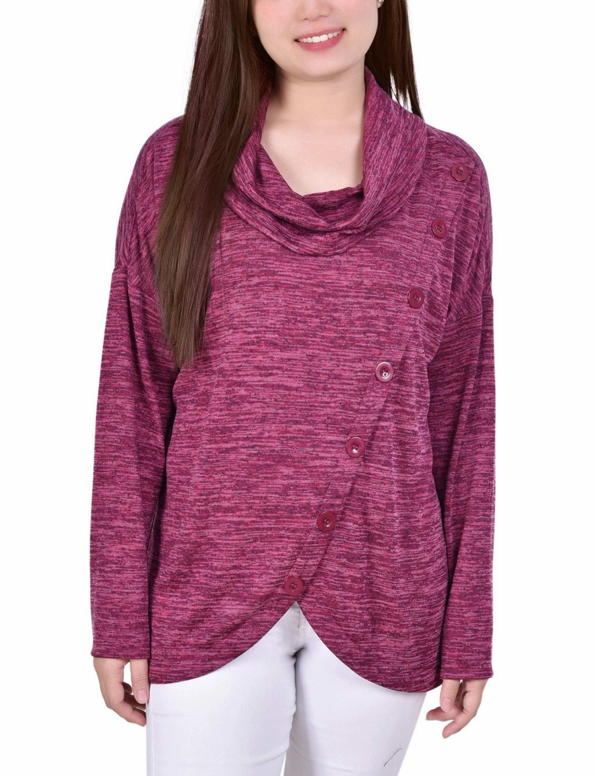 OdorResistant Coating QuickDryTech Long Sleeve Cowl Neck Top With Button Detail