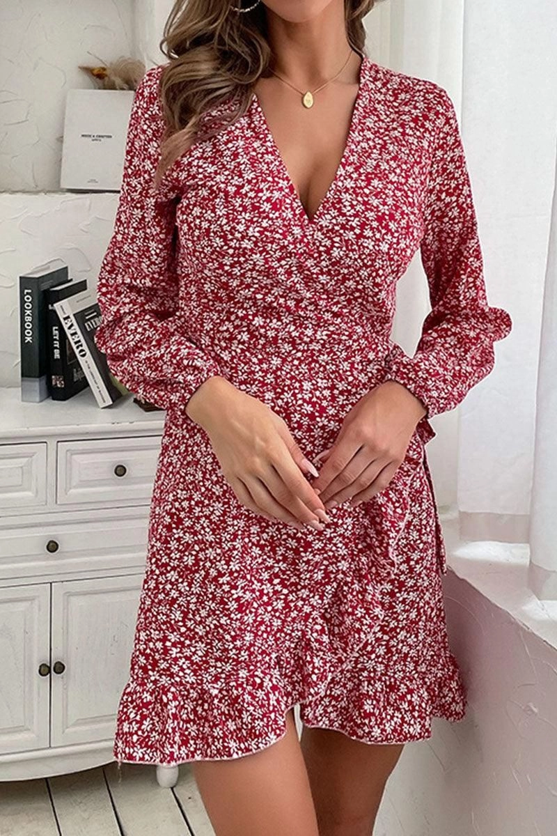 LONG SLEEVE FLORAL PRINTED DRESS foldable