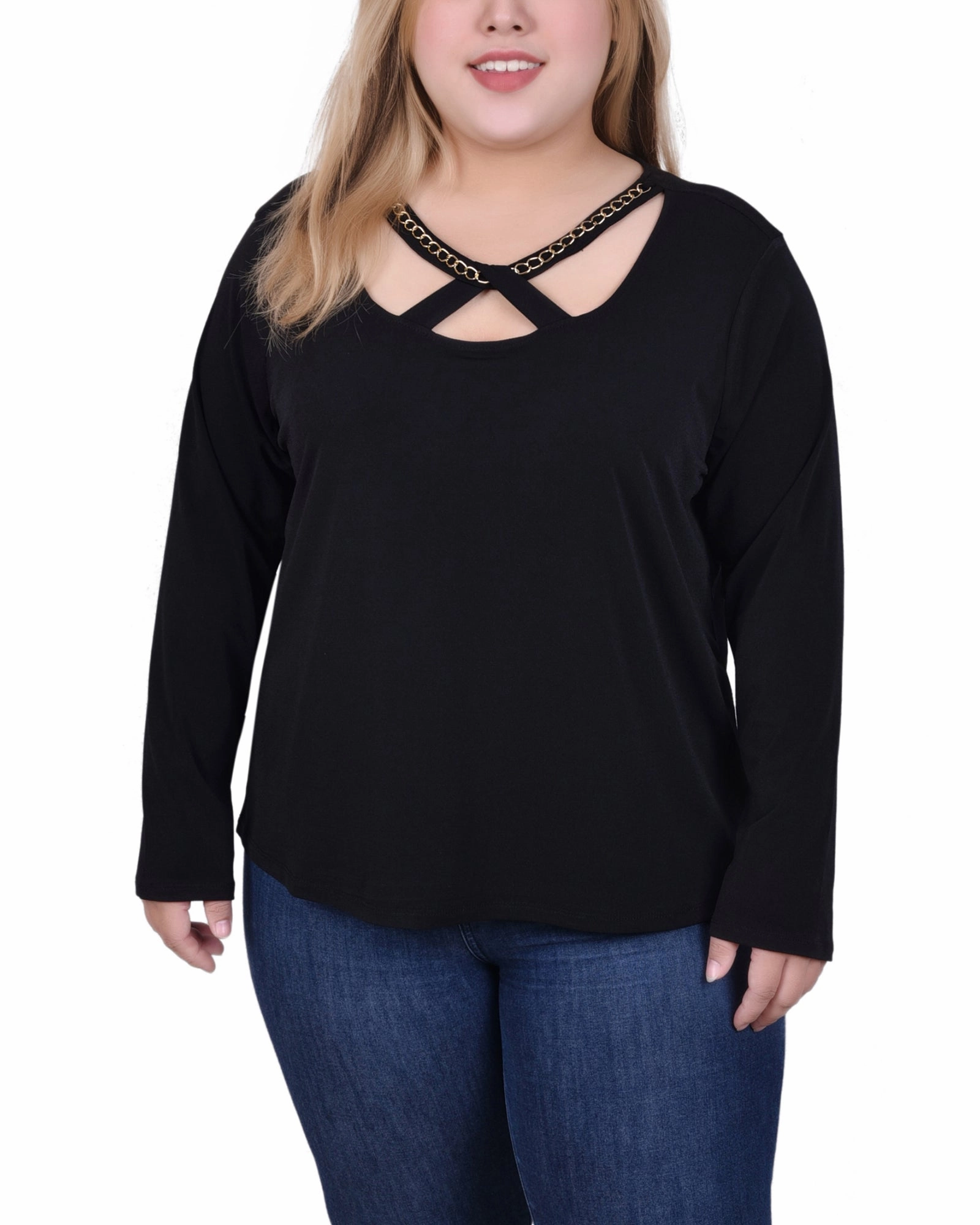 Long Sleeve Jeweled Neck Top ResilientStretch