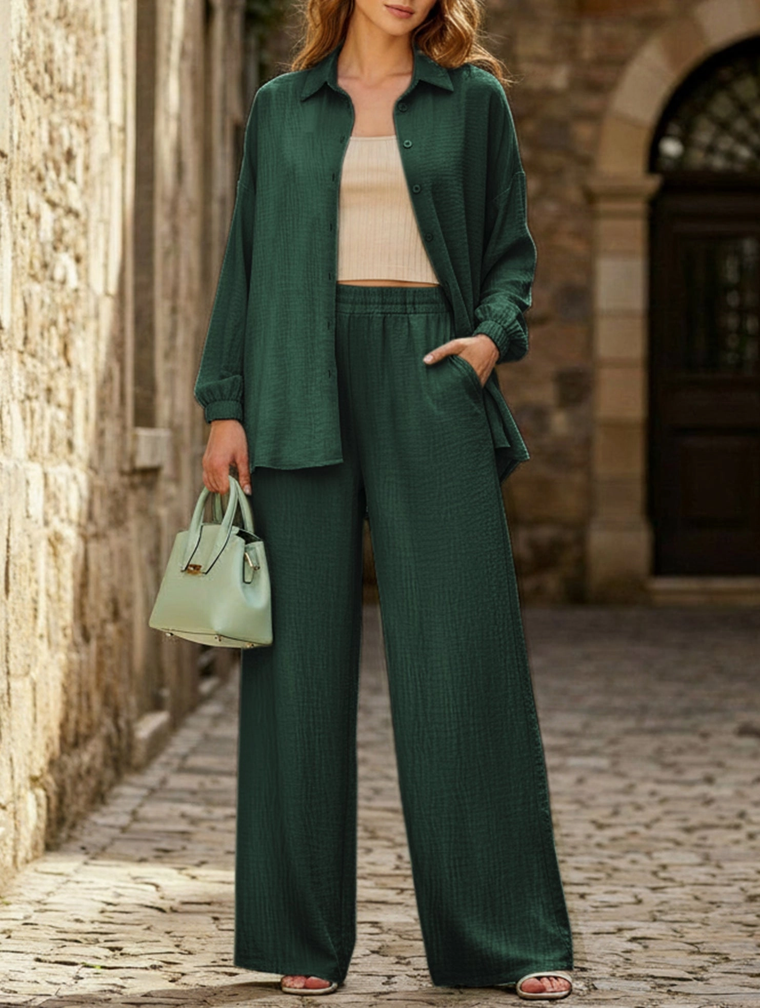 Long-sleeved lapel shirt and trousers suit Durable Stitching