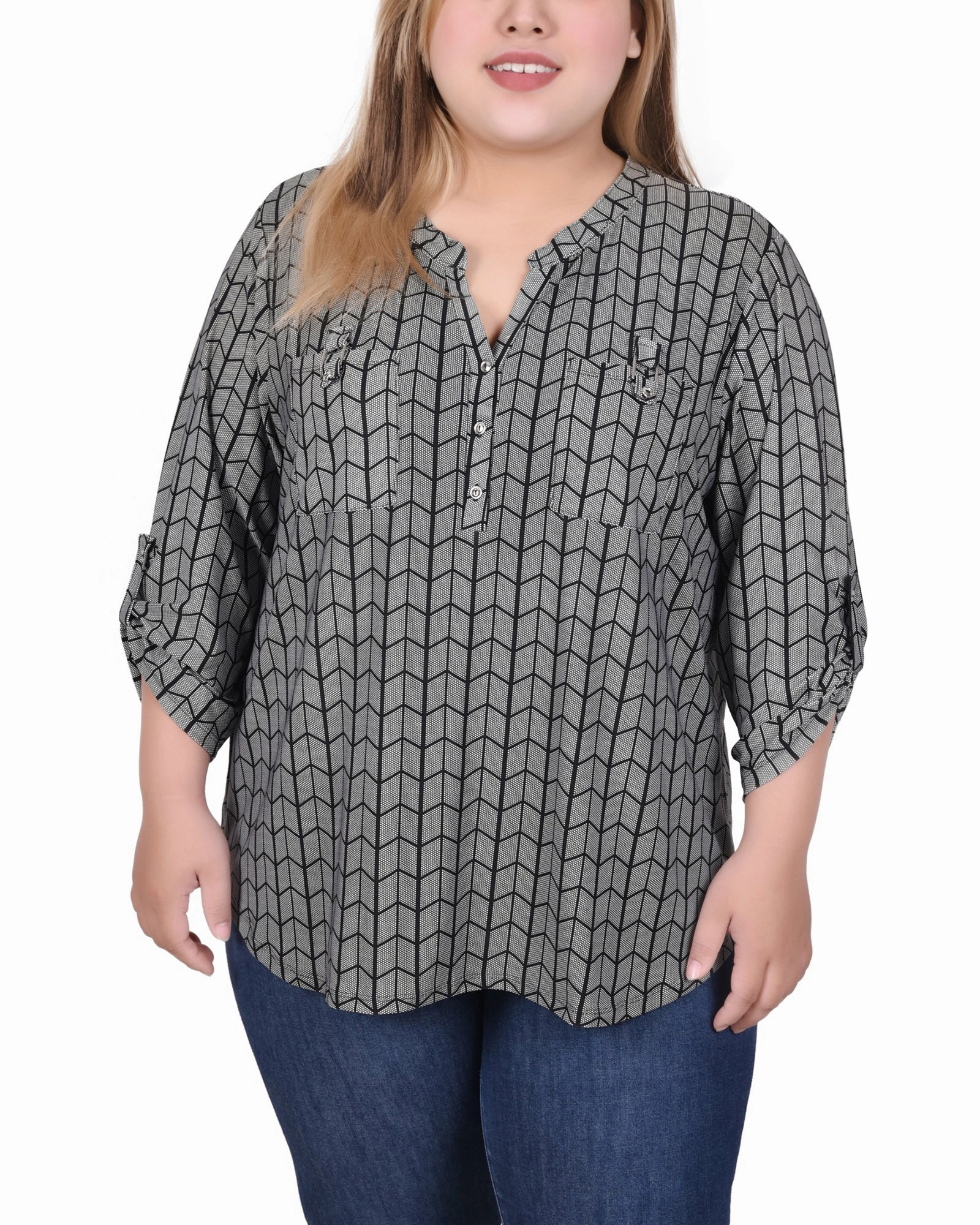 Long Tab-Sleeve Top With Pockets FlexibleMobility