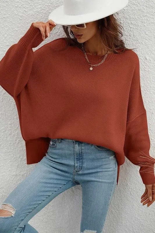 SeamlessConstruction Fray Resistant Edges LOOSE FIT DOLMAN SLEEVE KNIT SWEATER