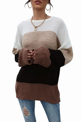 LOOSE FIT COLOR BLOCK KNITTED SWEATER Subtle Texture Weave