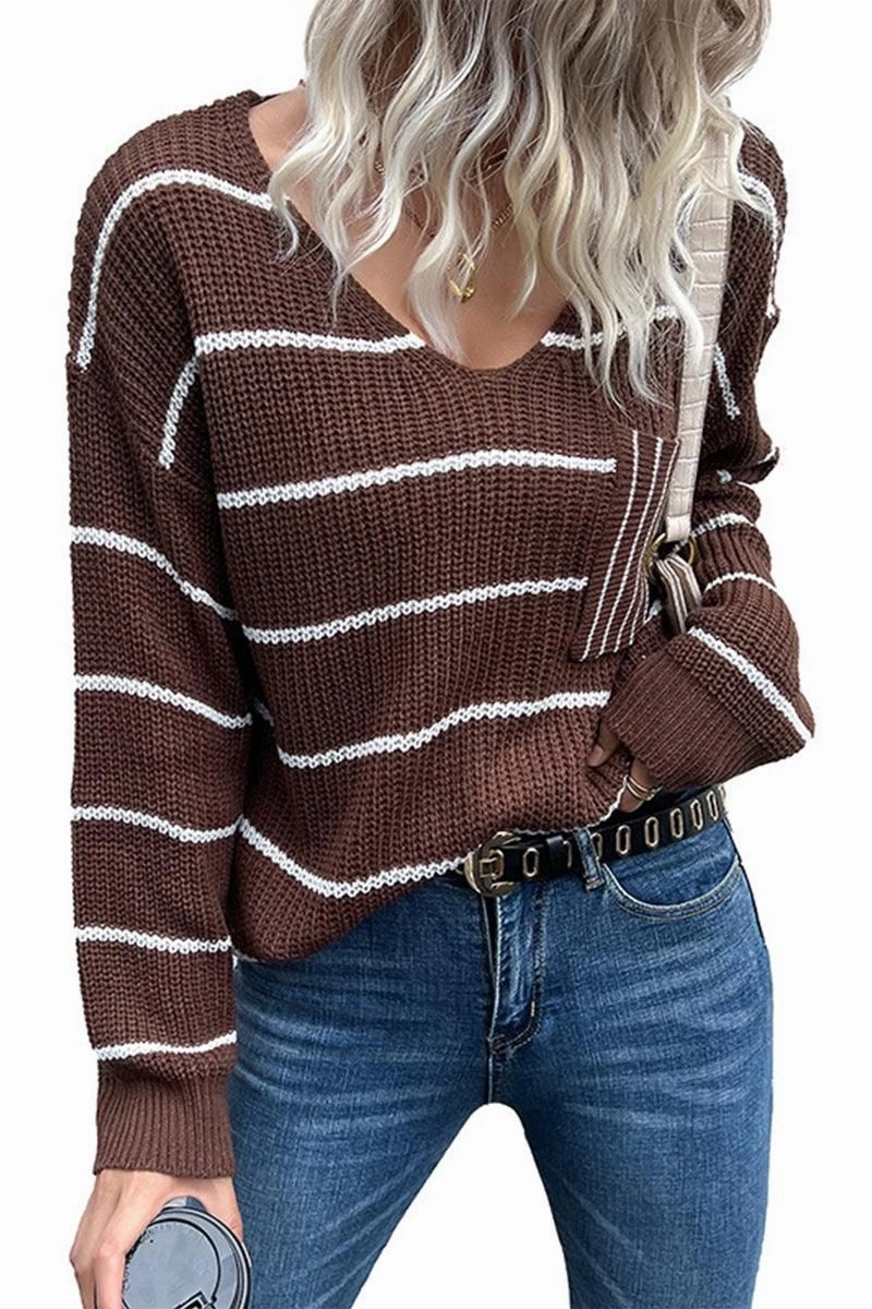 Curved Hem LOOSE FIT STRIPE KNITTED SWEATER