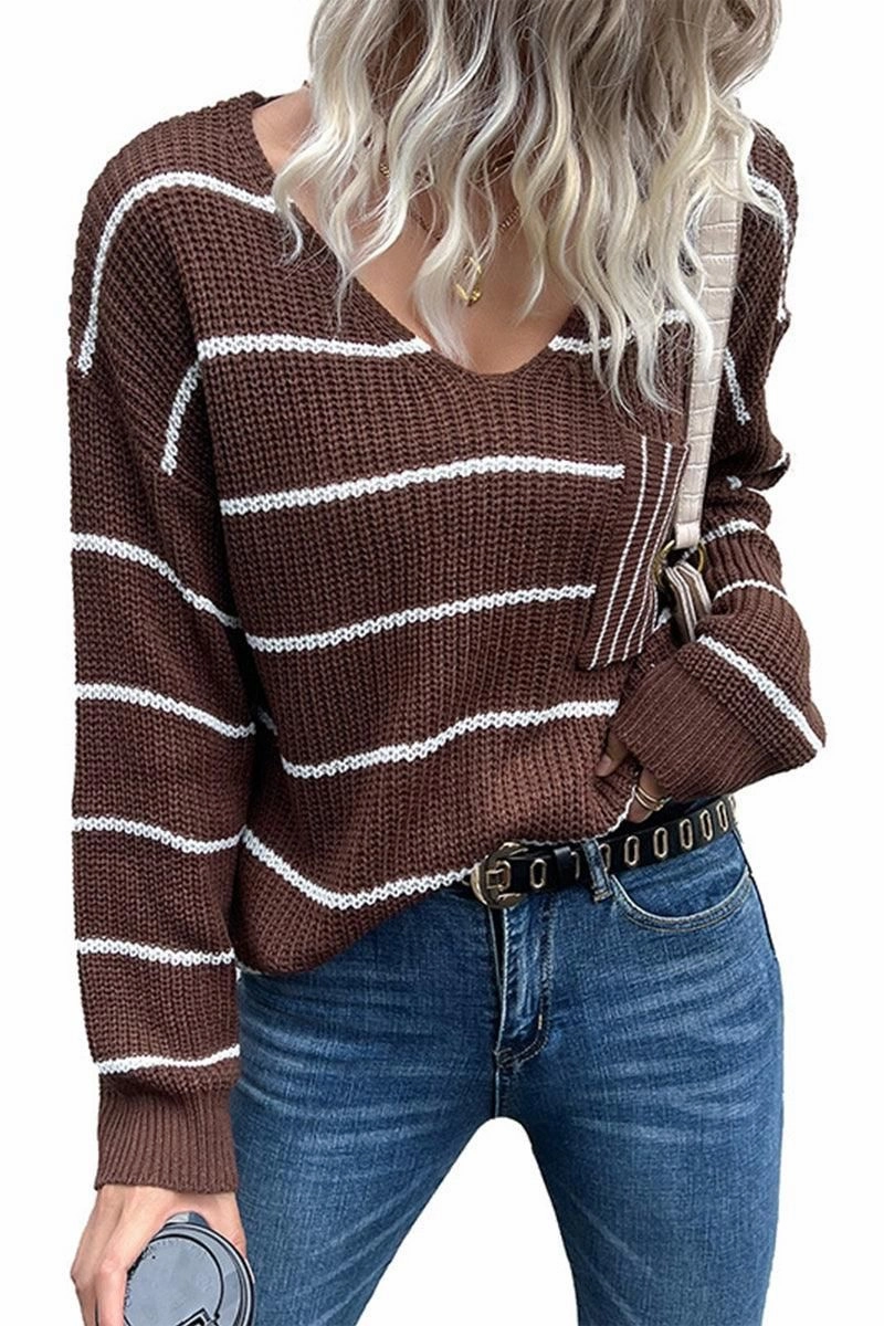 AntiPill Finish AbrasionResistantEdging LOOSE FIT STRIPE KNITTED SWEATER