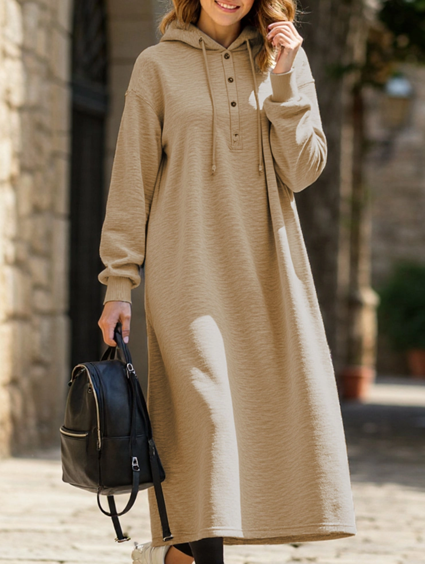 Kind Light Cold-Shoulder Loose Long Sleeve Hoodie Dress