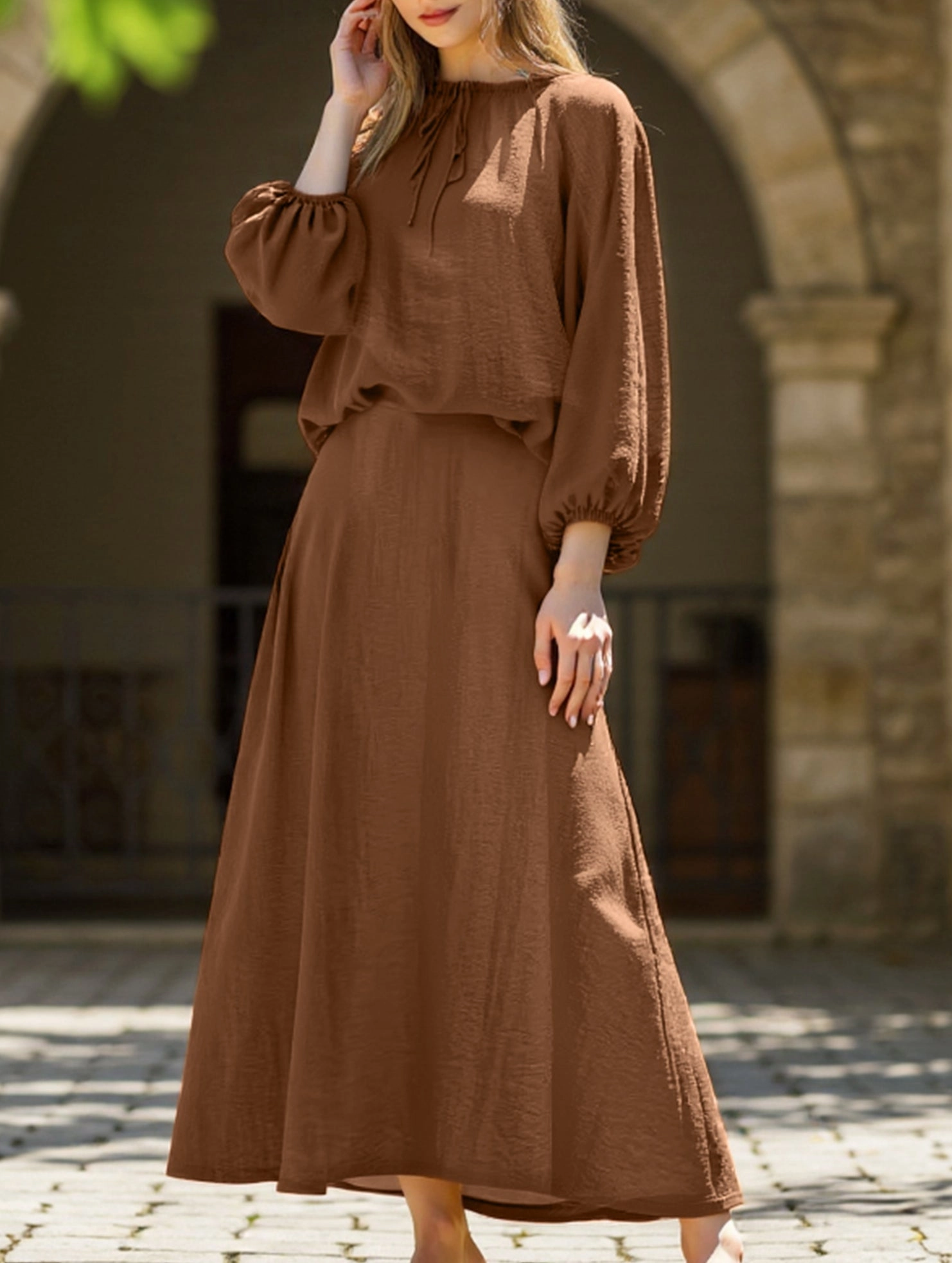 Casual Blouse Hypoallergenic Fiber Loose top and wide skirt two-piece suit