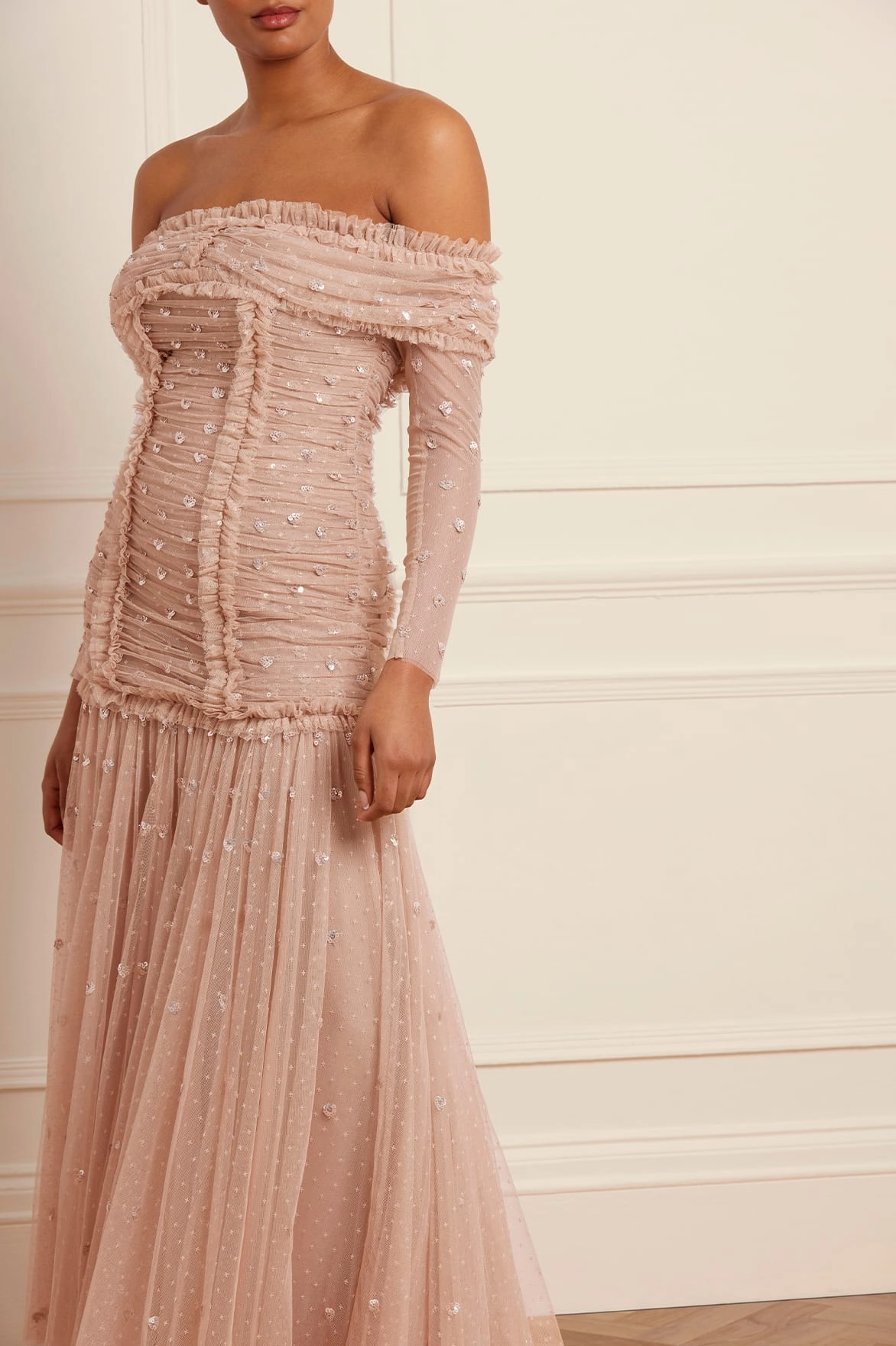 Soft Flow Love Heart Rouched Off-Shoulder Gown