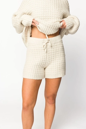 Layered Structure Lovender Sweater Shorts in Natural