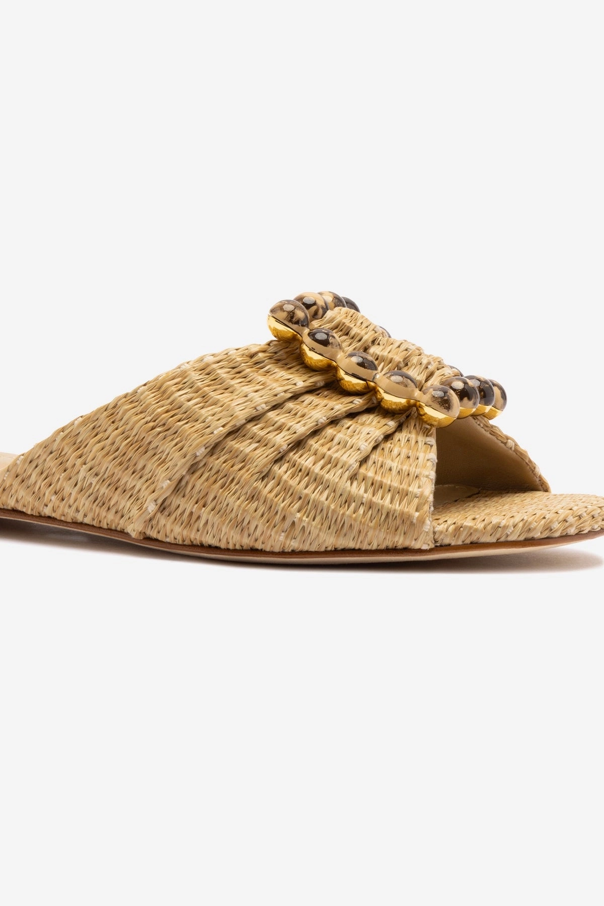 Chloe Gosselin by Larroud Nova Flat In Natural Raffia slow walk