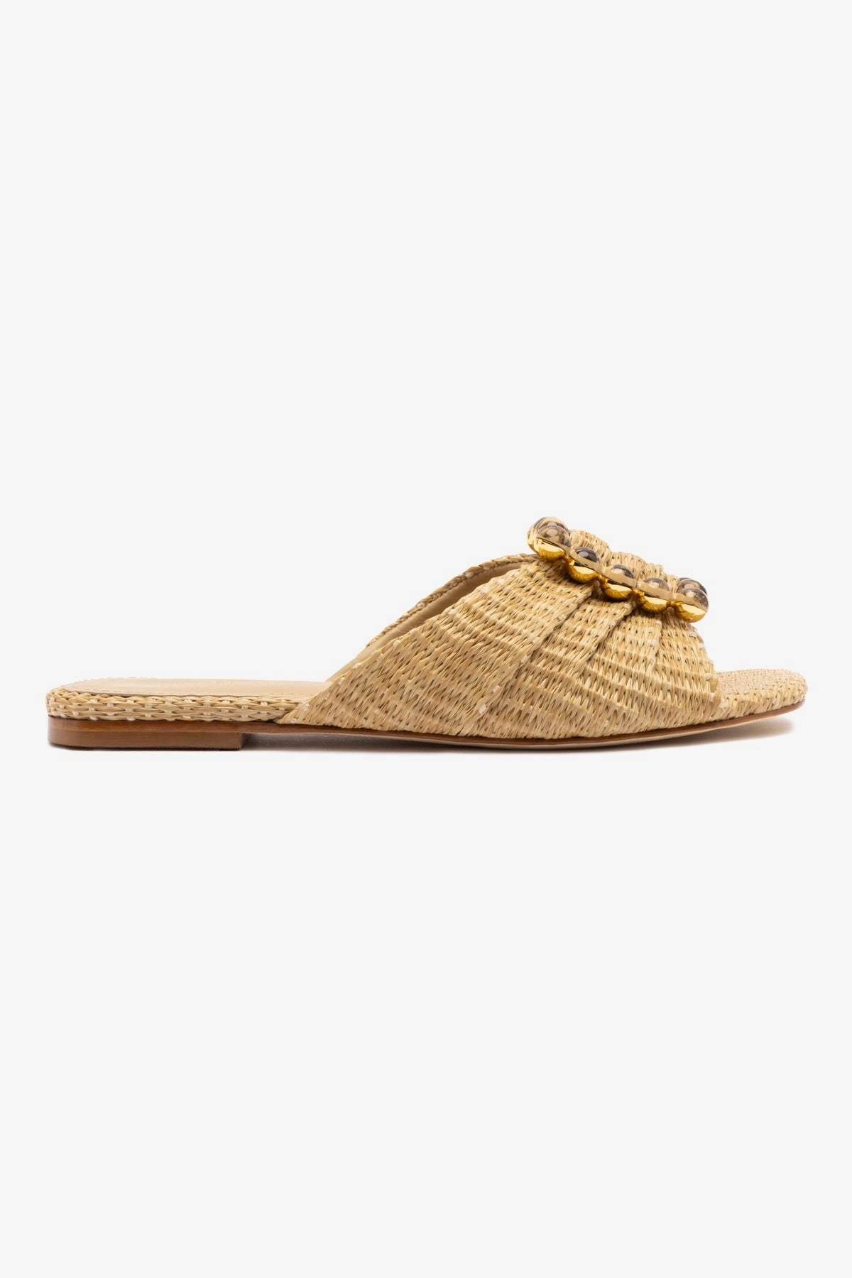 Chloe Gosselin by Larroud Nova Flat In Natural Raffia hook and loop closure