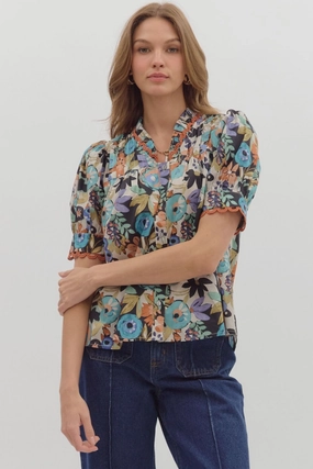 AntiMicrobialLining Isabella Floral Puff Sleeve Top