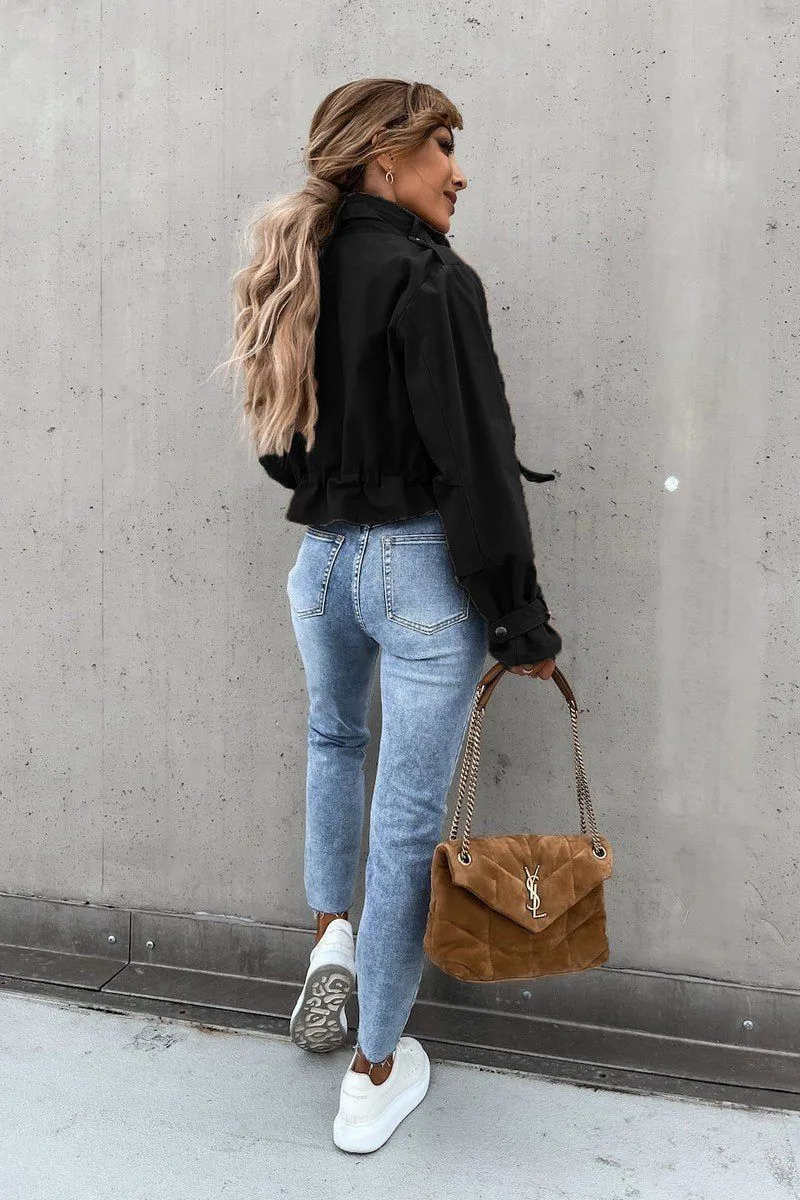 Butter Soft Handfeel Hidden Zipper Pocket WOMEN OVERSIZED POCKET MOTORCYCLE JACKET SHORT TOP100% POLYESTERSIZE S(2)-M(2)-L(2)-XL(2)MADE IN CHINA