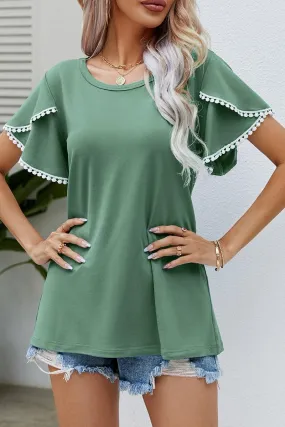 Stretch Material DOUBLE LAYERED SHORT SLEEVE CASUAL TOP