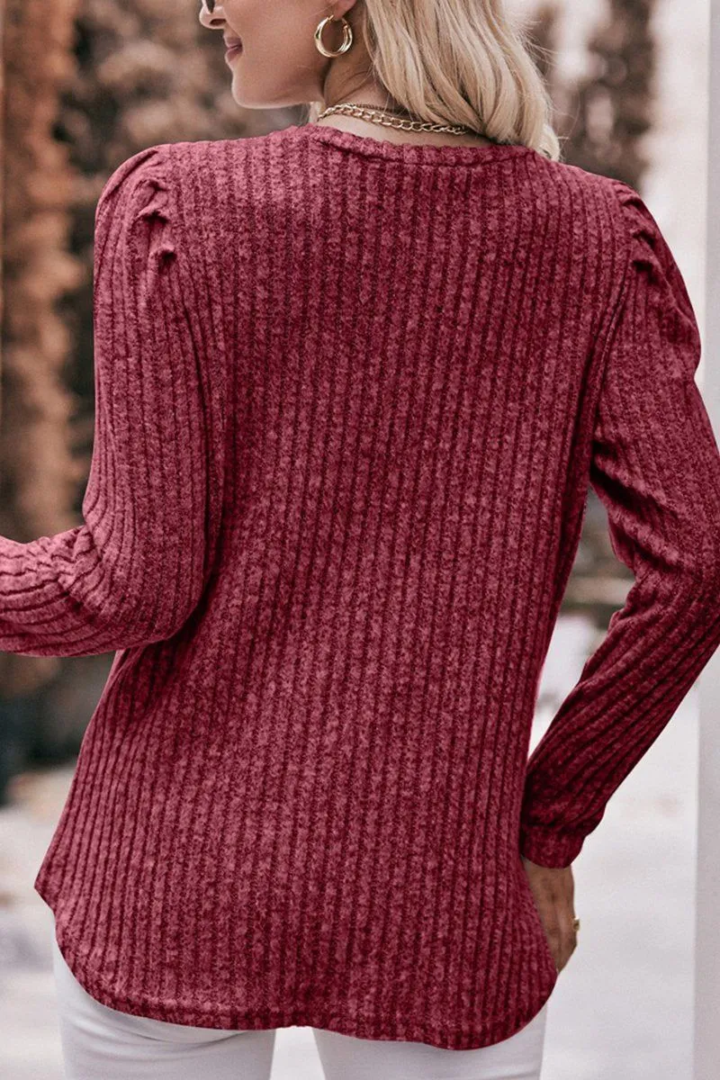 Non Restrictive Cut RollUpCuff WOMEN CORDUROY ROUND NECK KNIT SWEATER