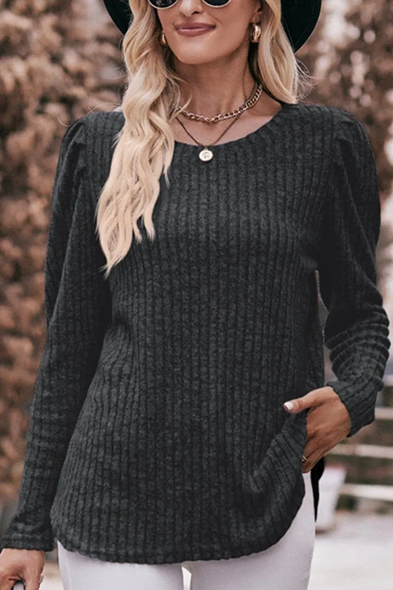 RawHemDetail summer look WOMEN CORDUROY ROUND NECK KNIT SWEATER