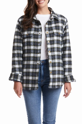 Ladies Shacket Nantucket Flannel Windowpane Reinforced Stitching OdorControl