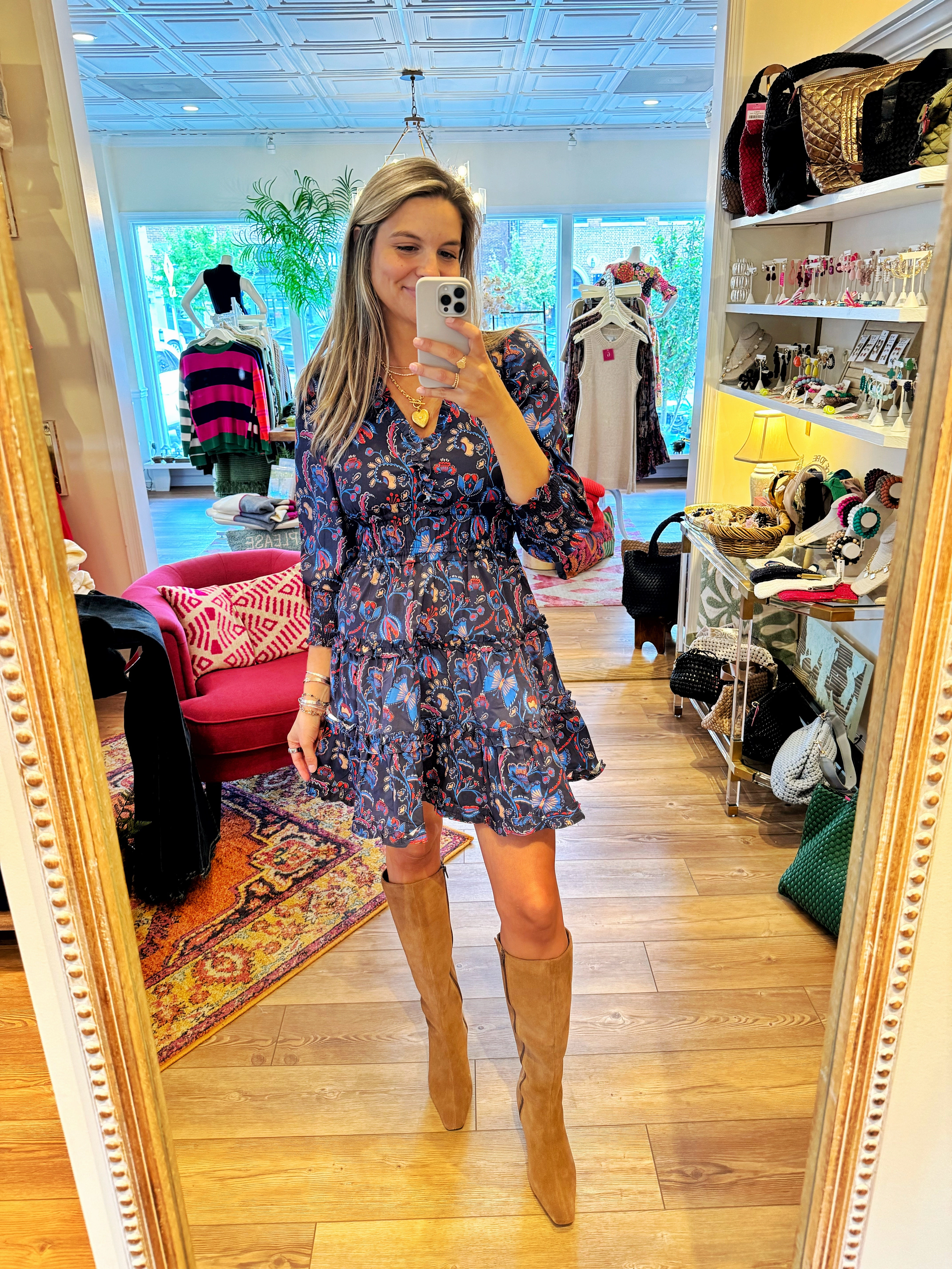 LS Smocked Waist Dress Navy Tailored Piece