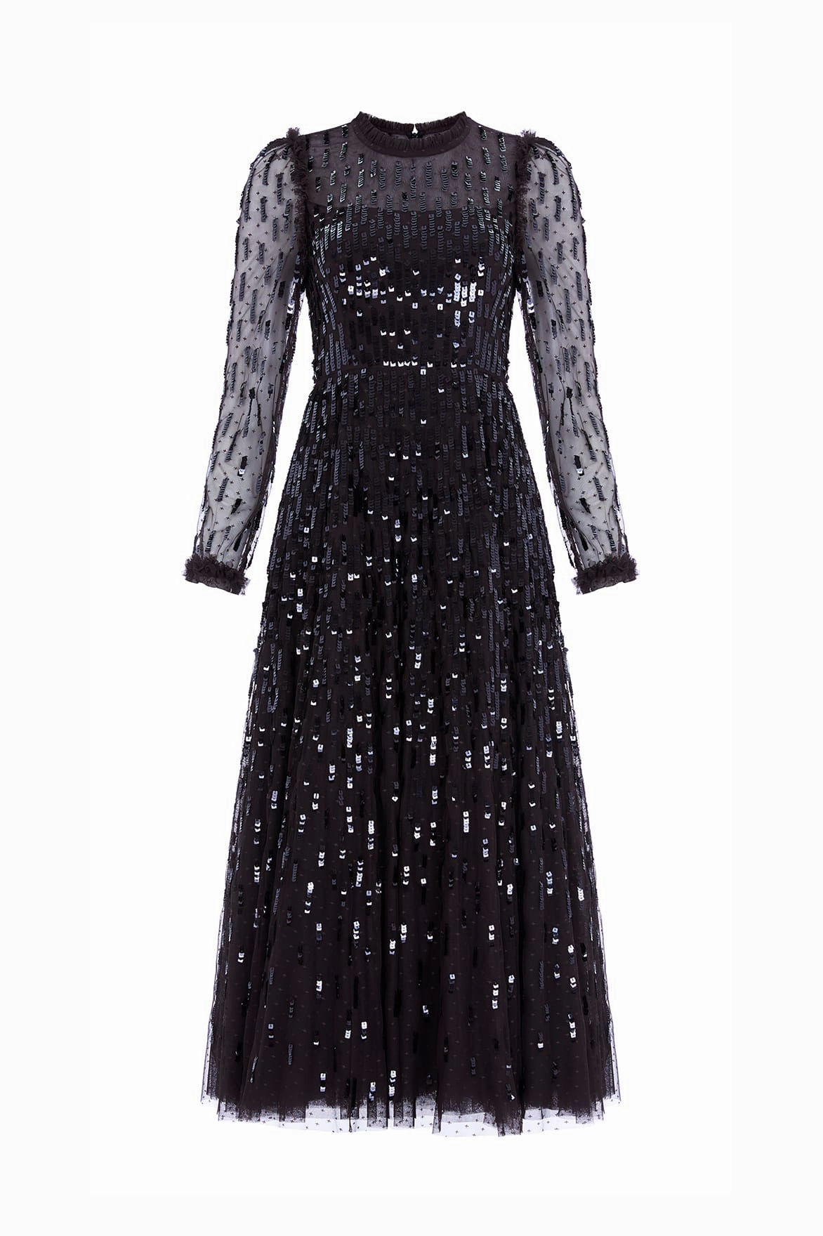 Elegant Detail Sequin Dash Long Sleeve Gown