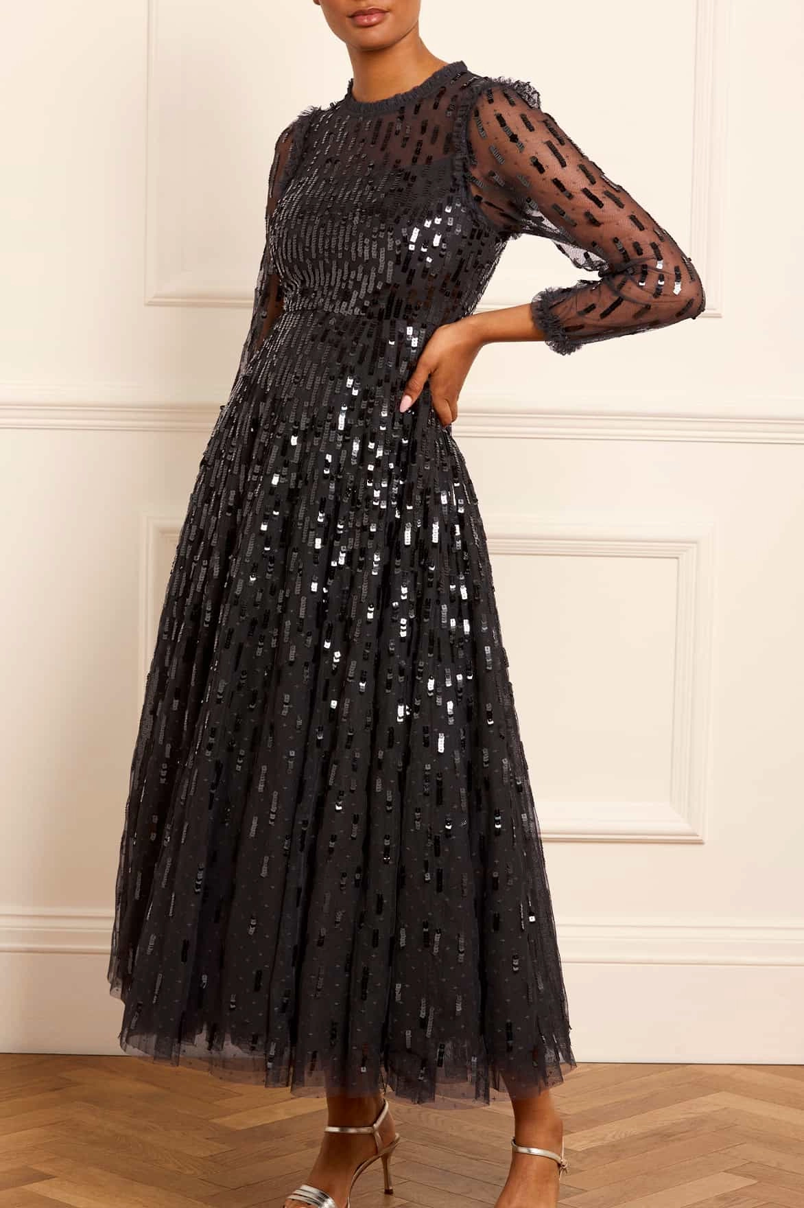 Sequin Dash Long Sleeve Gown Refined Feel