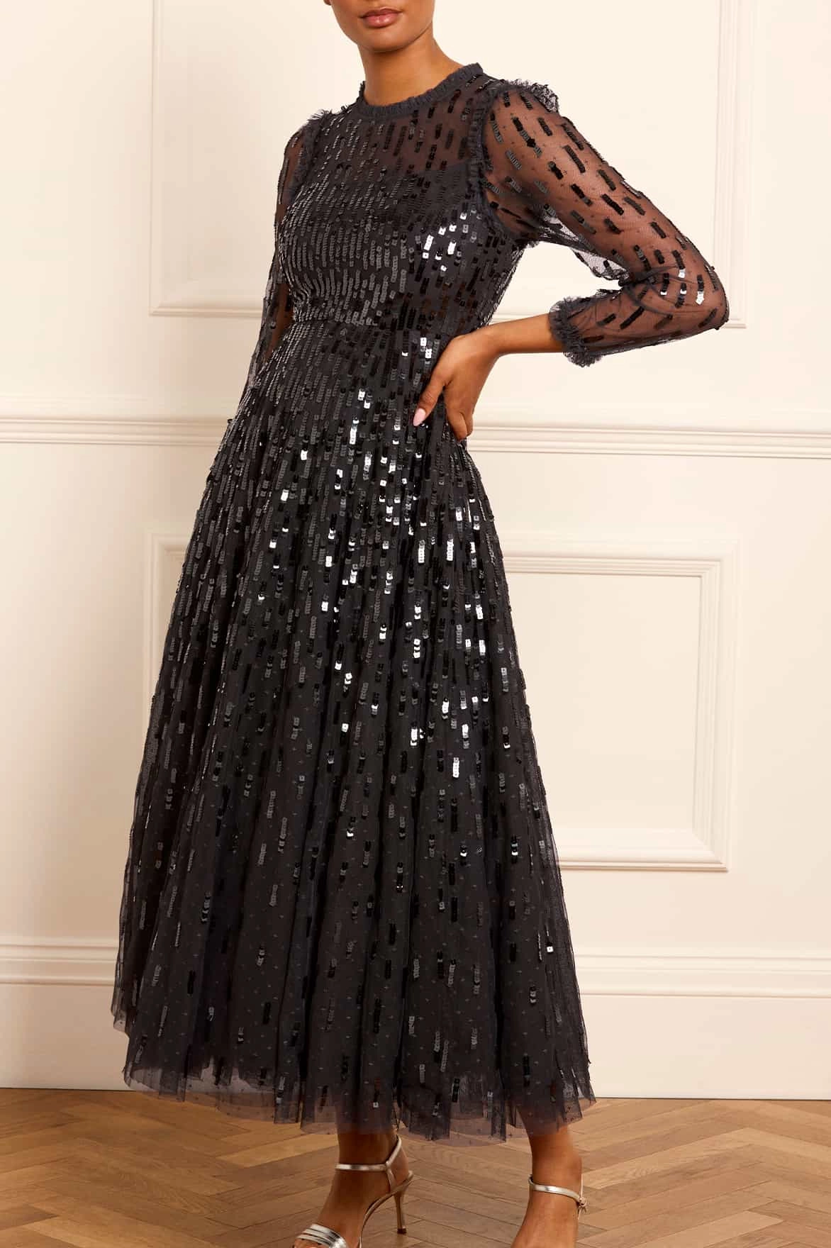 Sequin Dash Long Sleeve Gown Mood Look Practical work-to-play piece