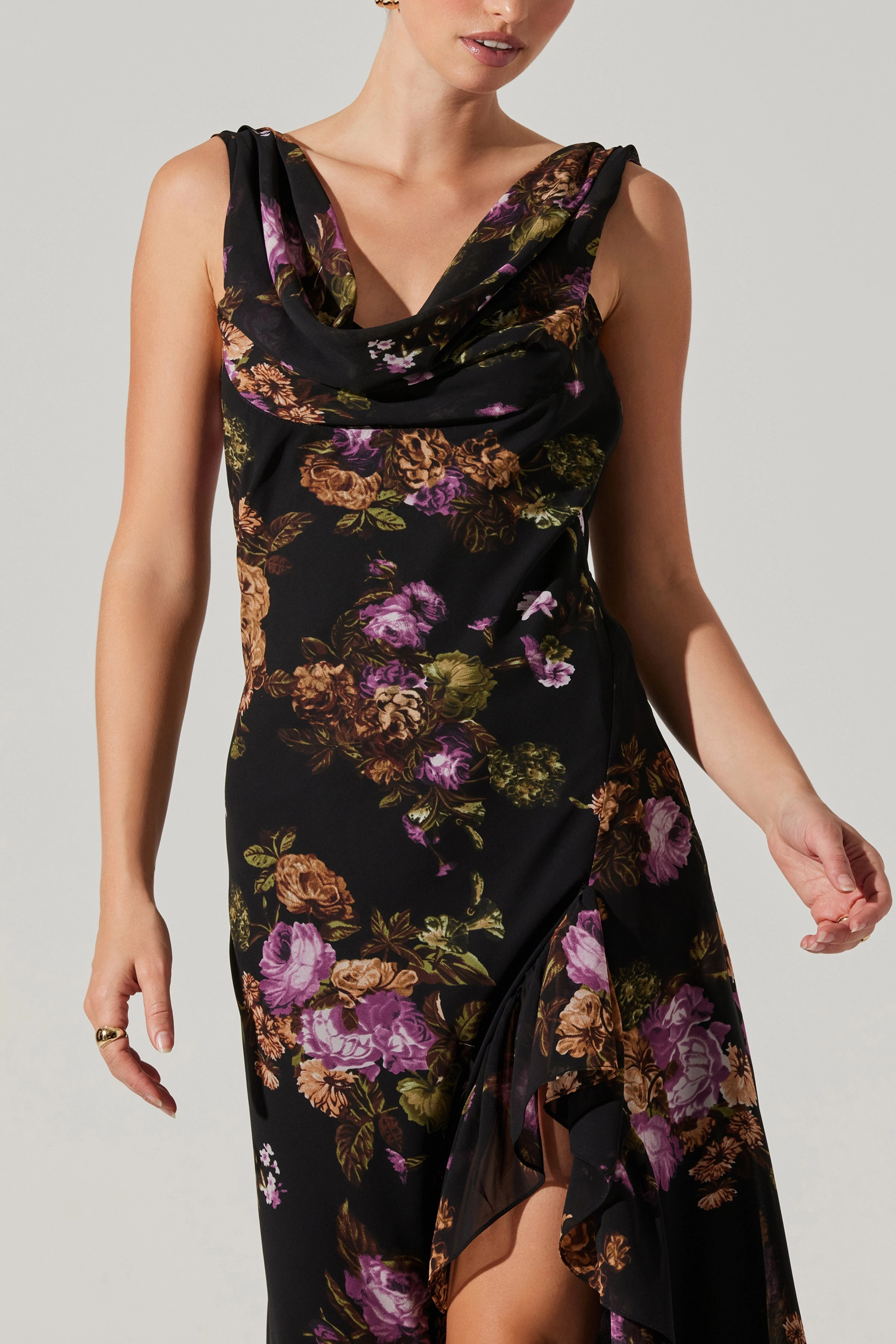 Morning Glow Cecilia Dress Black purple floral