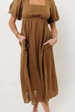Panelled-Design Handmade Phoebe Midi Dress in Camel/Cream