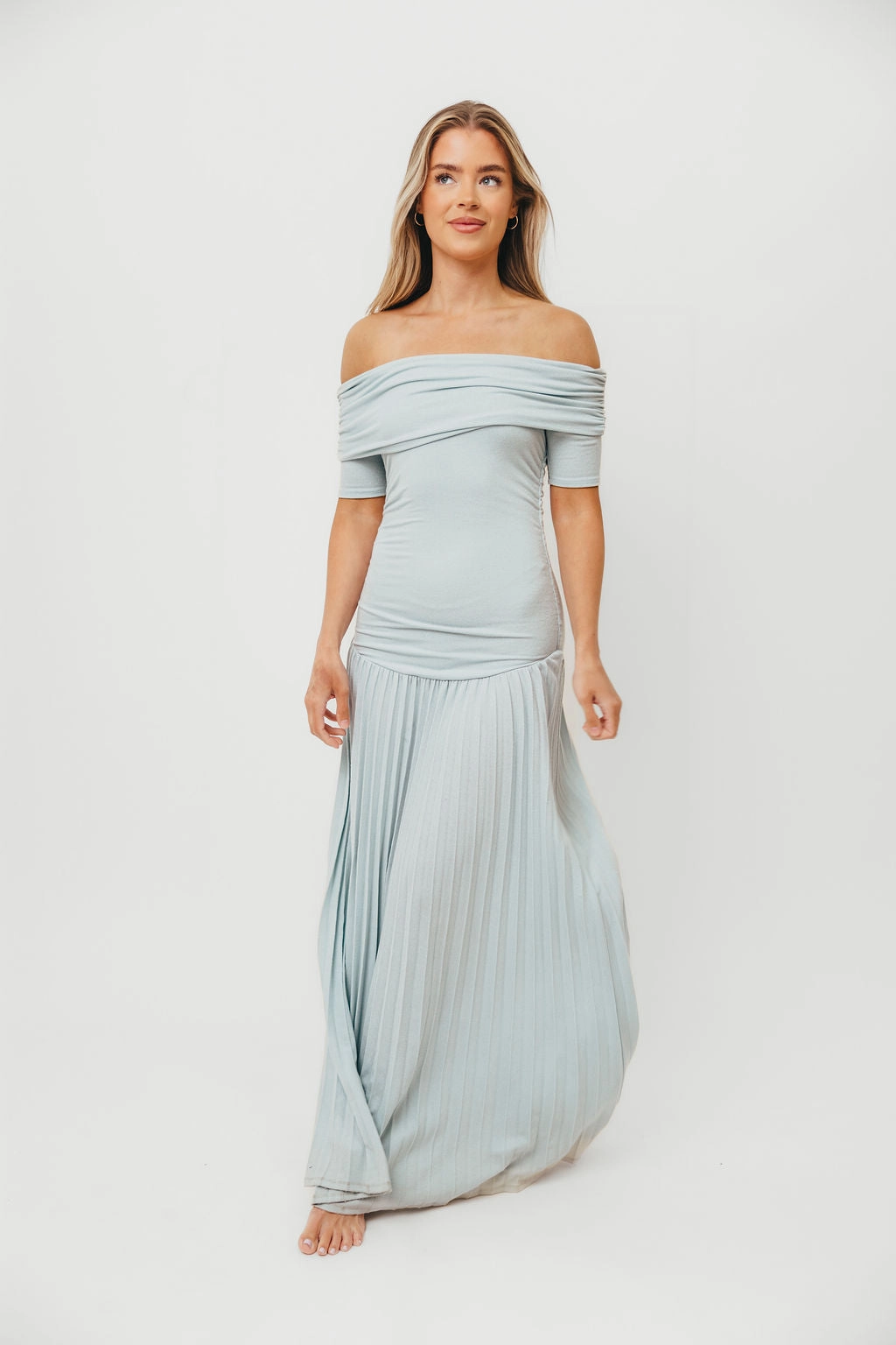 The Lennox Maxi Dress in Dusty Blue Smart Layer Wear Night Vibes