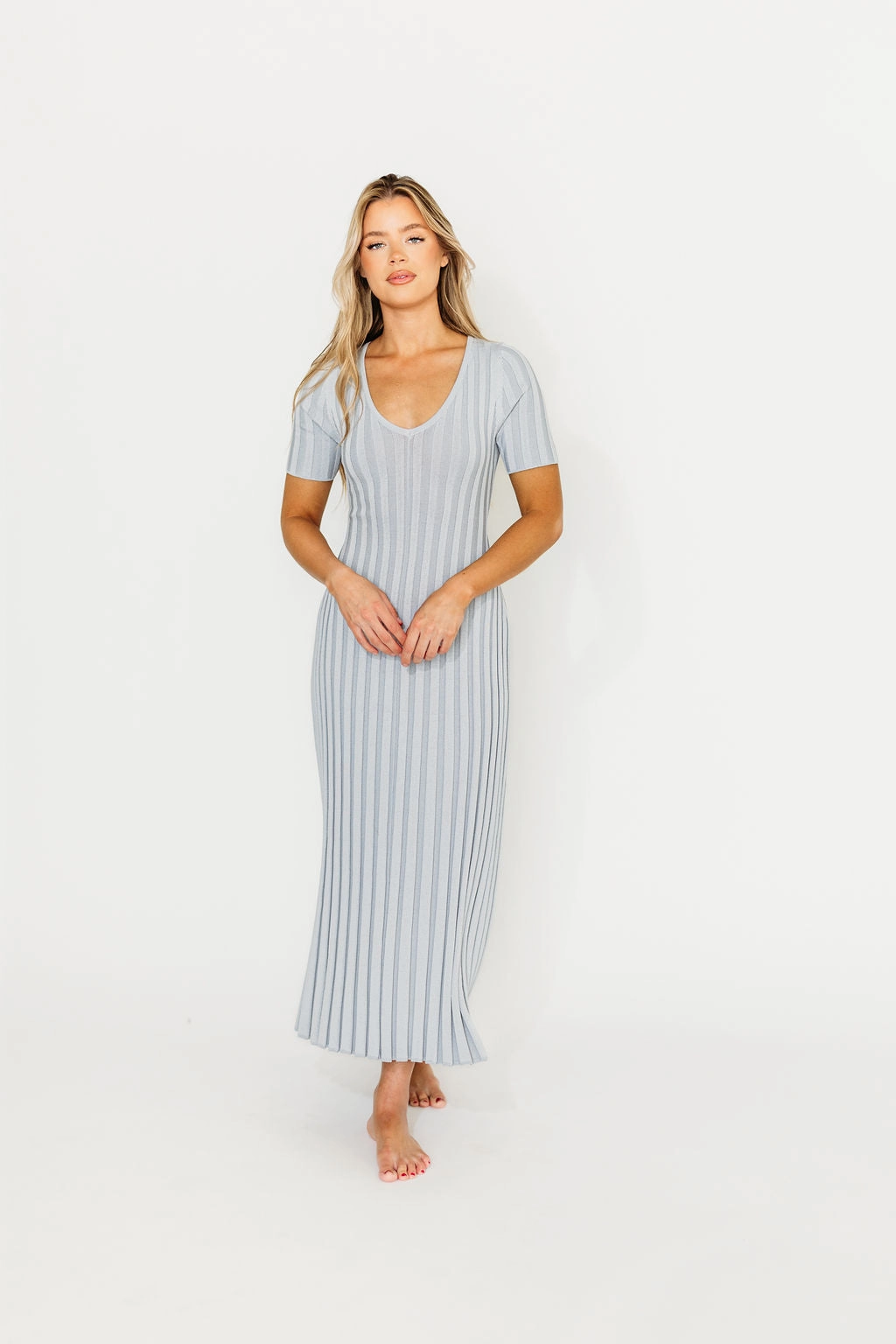 Indoor Event Oakley Ribbed Maxi Dress in Light Blue - Bump Friendly *Final-Sale*