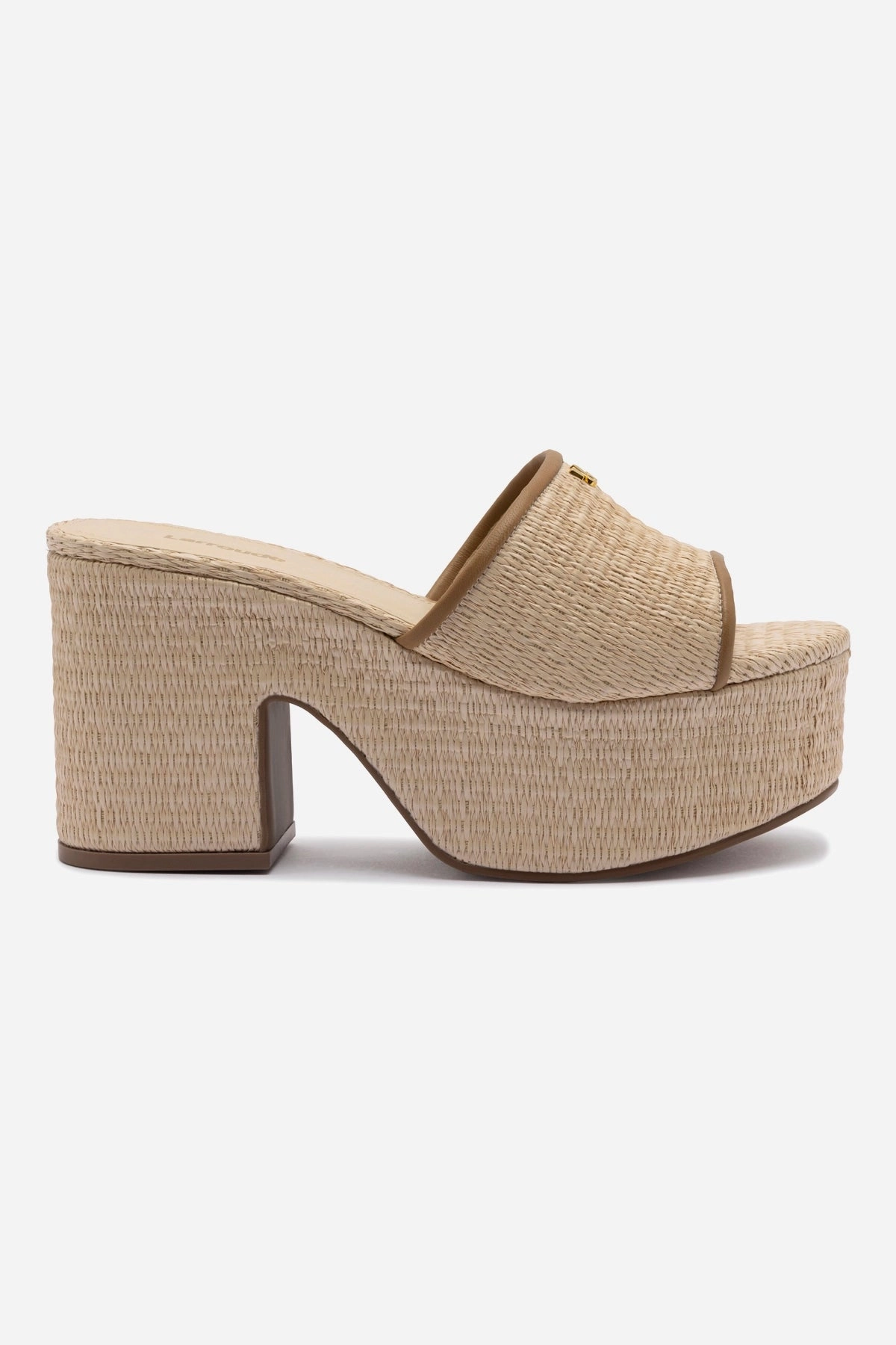 Miso Platform Sandal In Natural Raffia and Hazelnut Trimming Sole Soft Step Free