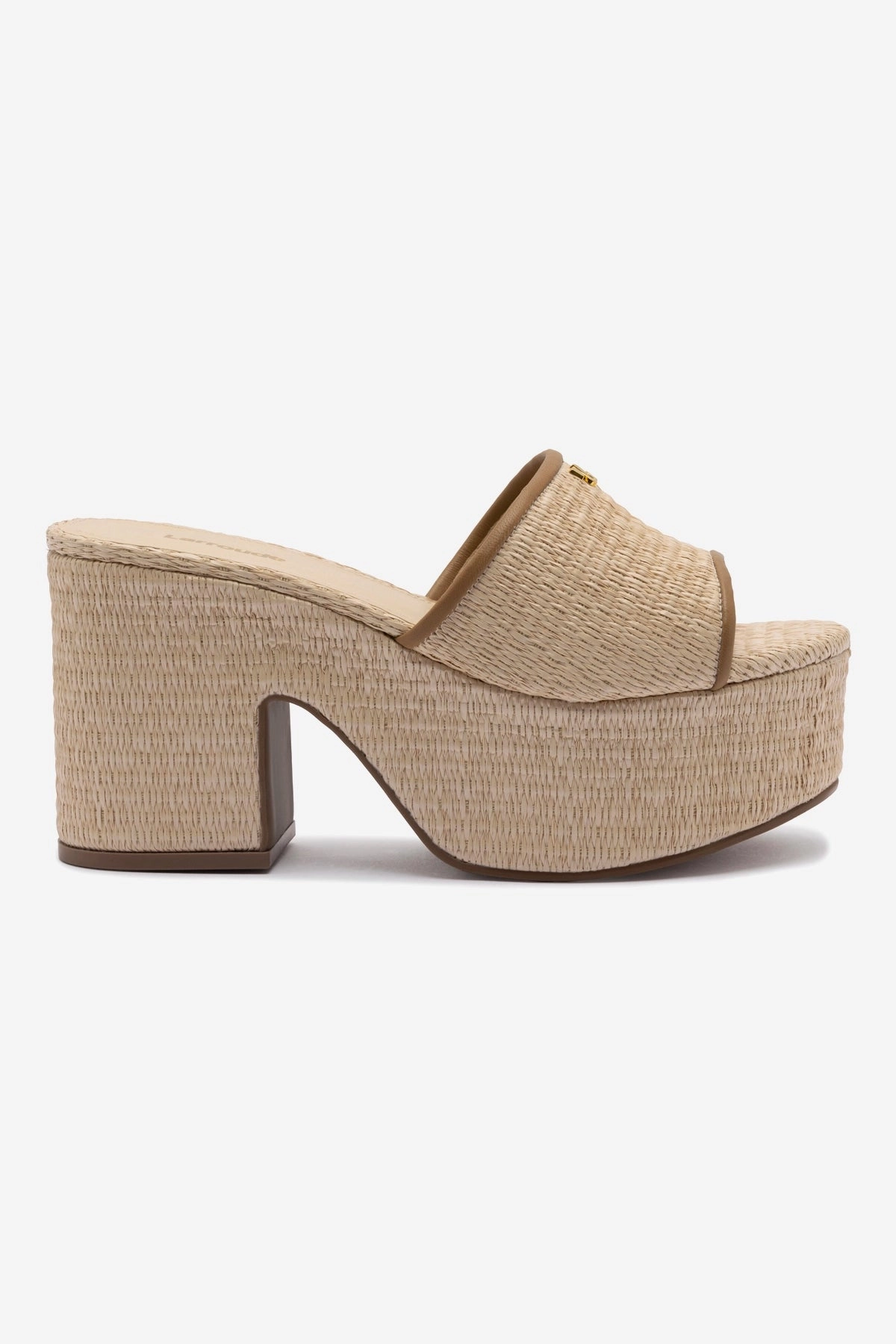 Miso Platform Sandal In Natural Raffia and Hazelnut Trimming Picnic Easy Rock Path