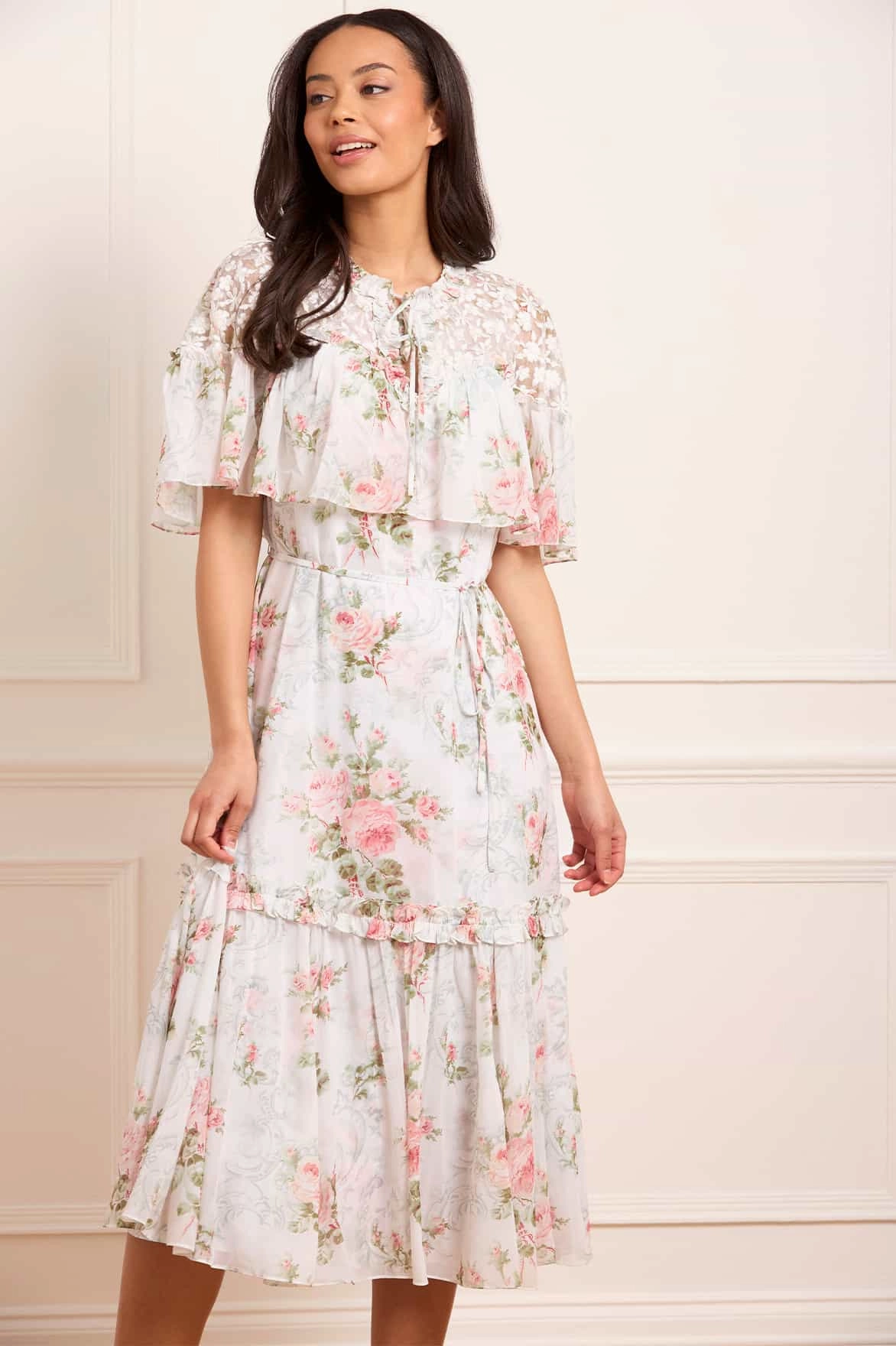 Chic Comfort Wear Light Weave Madame Rose Carla Chiffon Cape Ballerina Dress