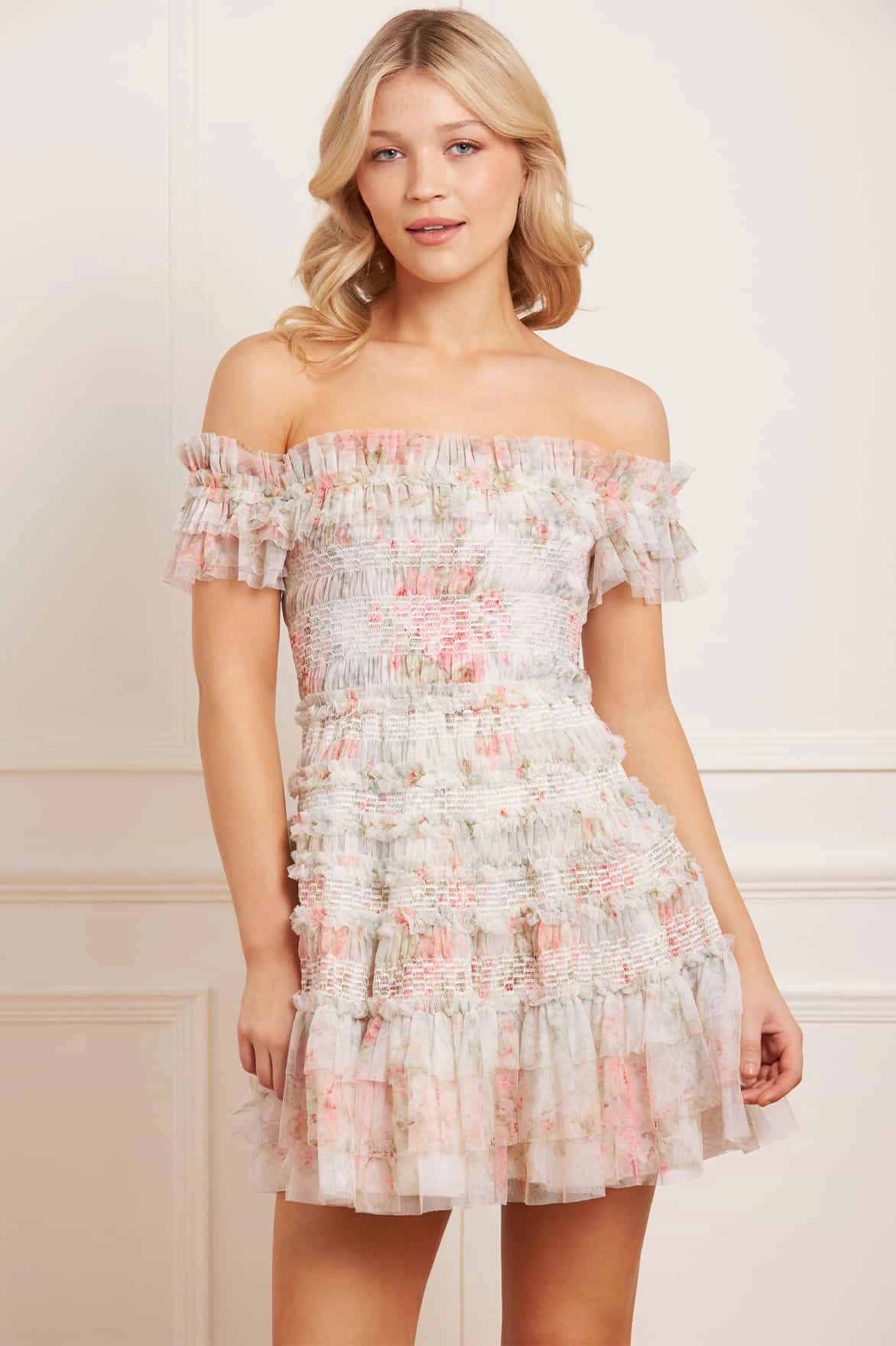 Classic Cut Madame Rose Elodie Off-Shoulder Micro Mini Dress
