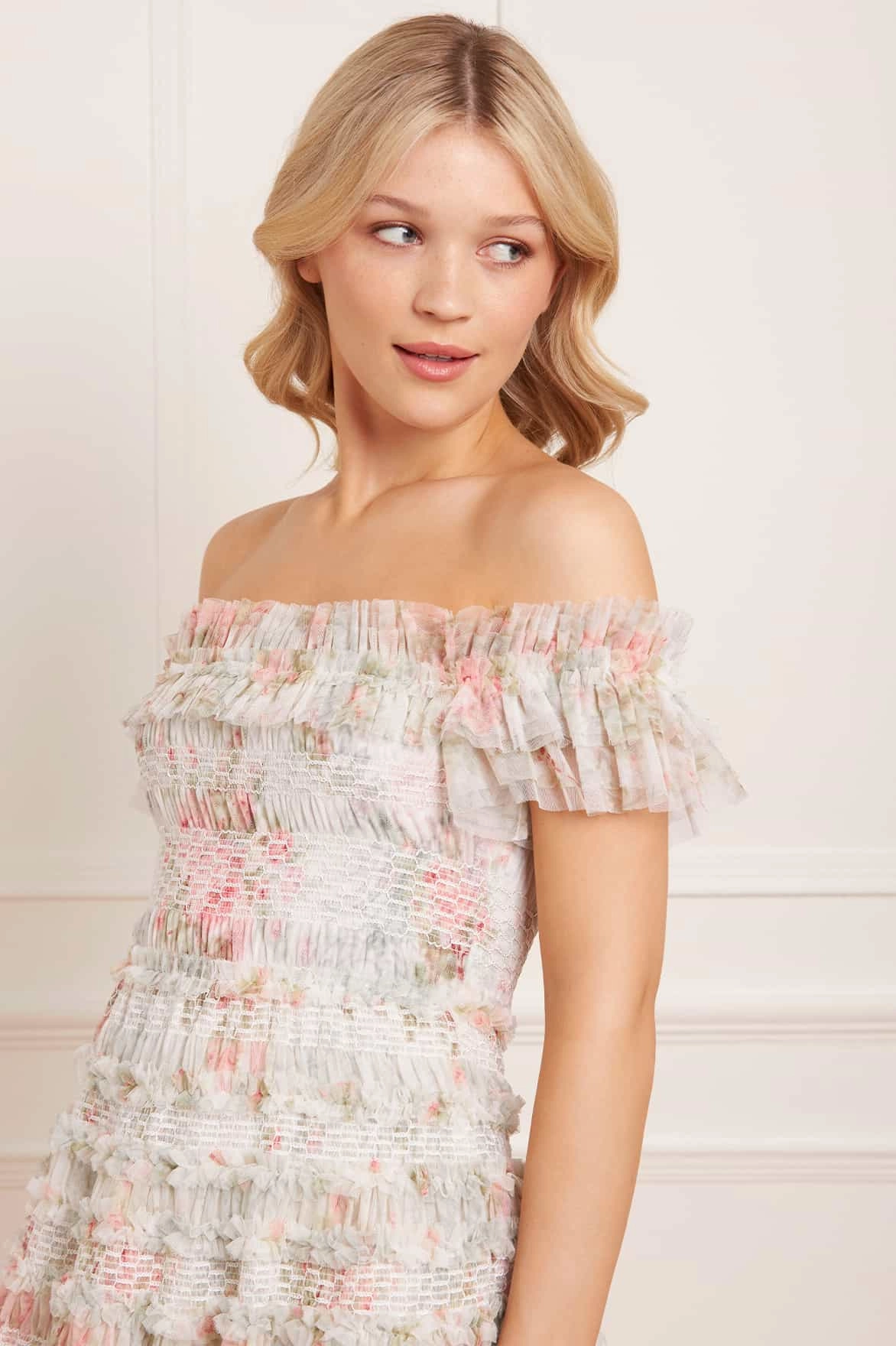 Madame Rose Elodie Off-Shoulder Micro Mini Dress Fashionable Touch Airy Drape