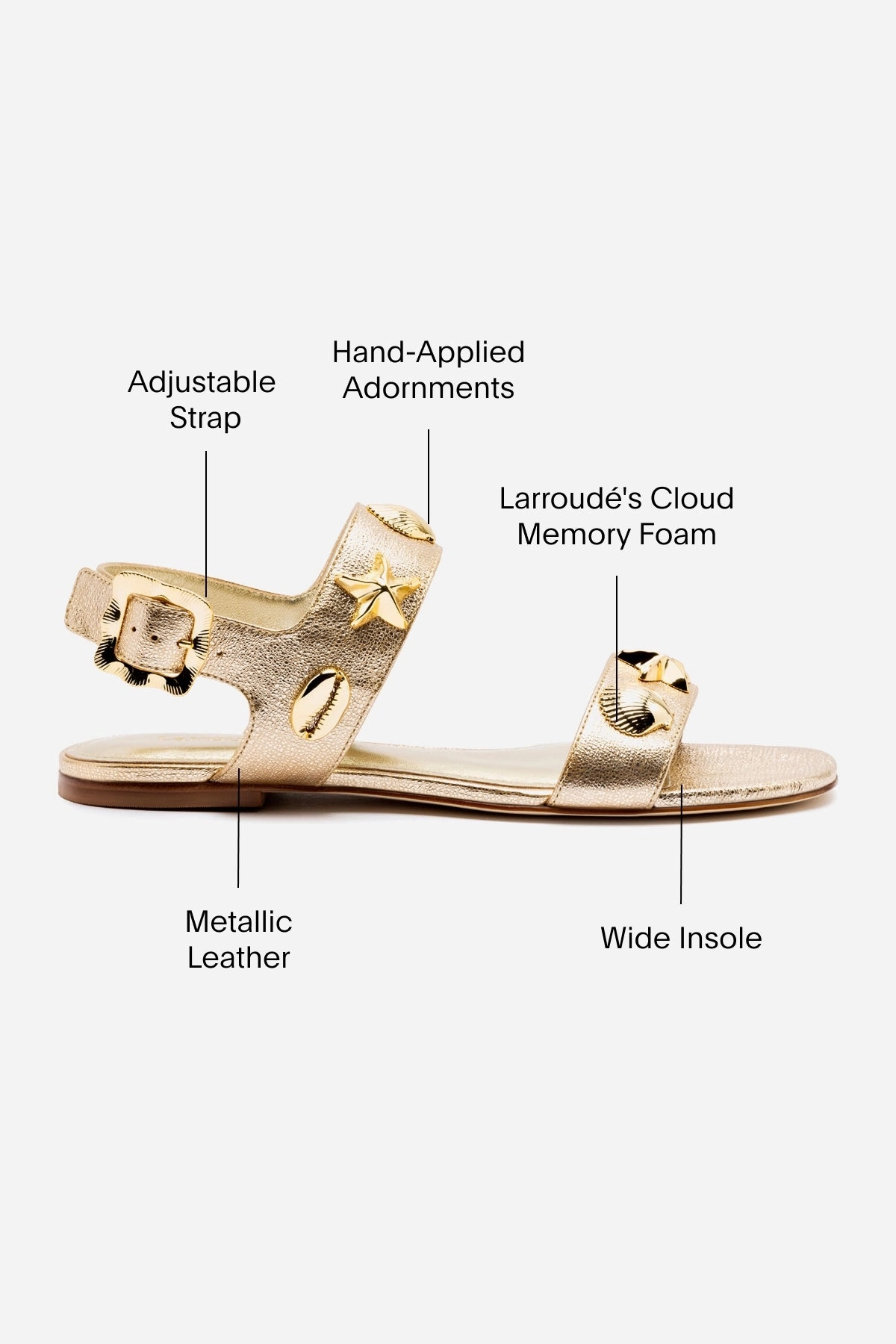 Madison Flat In Gold Metallic Leather Picnic Easy