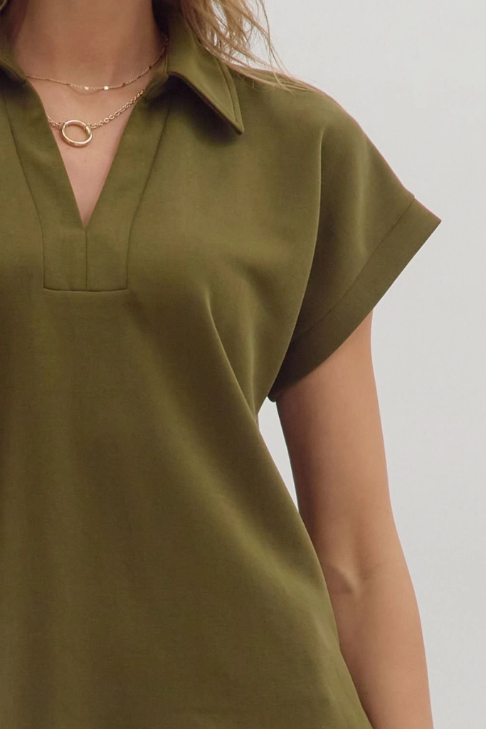 ChafeFreeEdging Maeva Scuba Short Sleeve Top in Olive