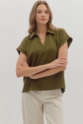 AbrasionResistant Surface Maeva Scuba Short Sleeve Top in Olive
