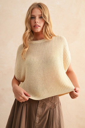 Maggie Cap Sleeve Sweater in Cream Interlock Knit EcoCertified Textile