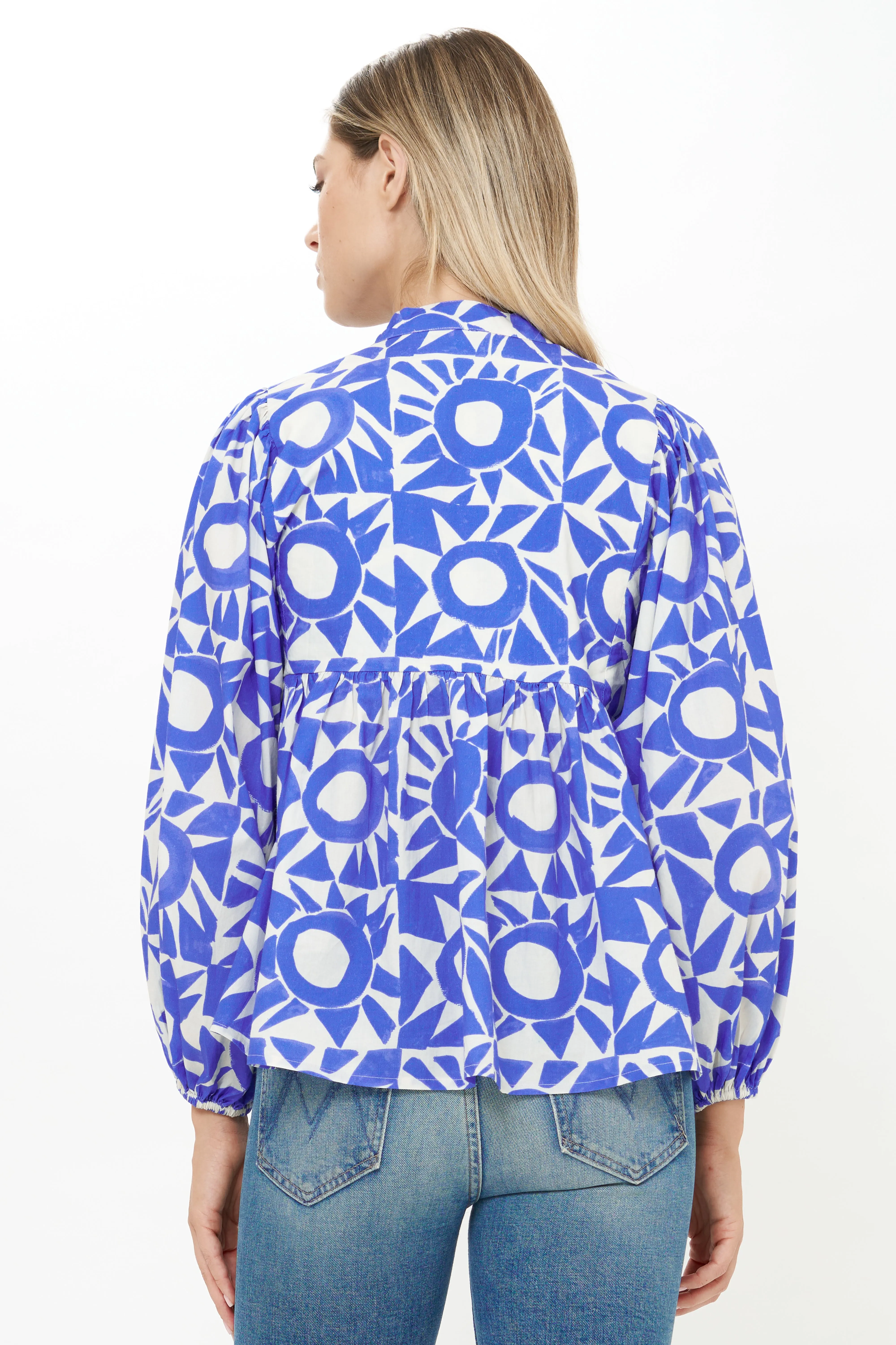 SmoothZipper Bamboo Fiber Fabric Mandarin Balloon Top Eclipse Blue