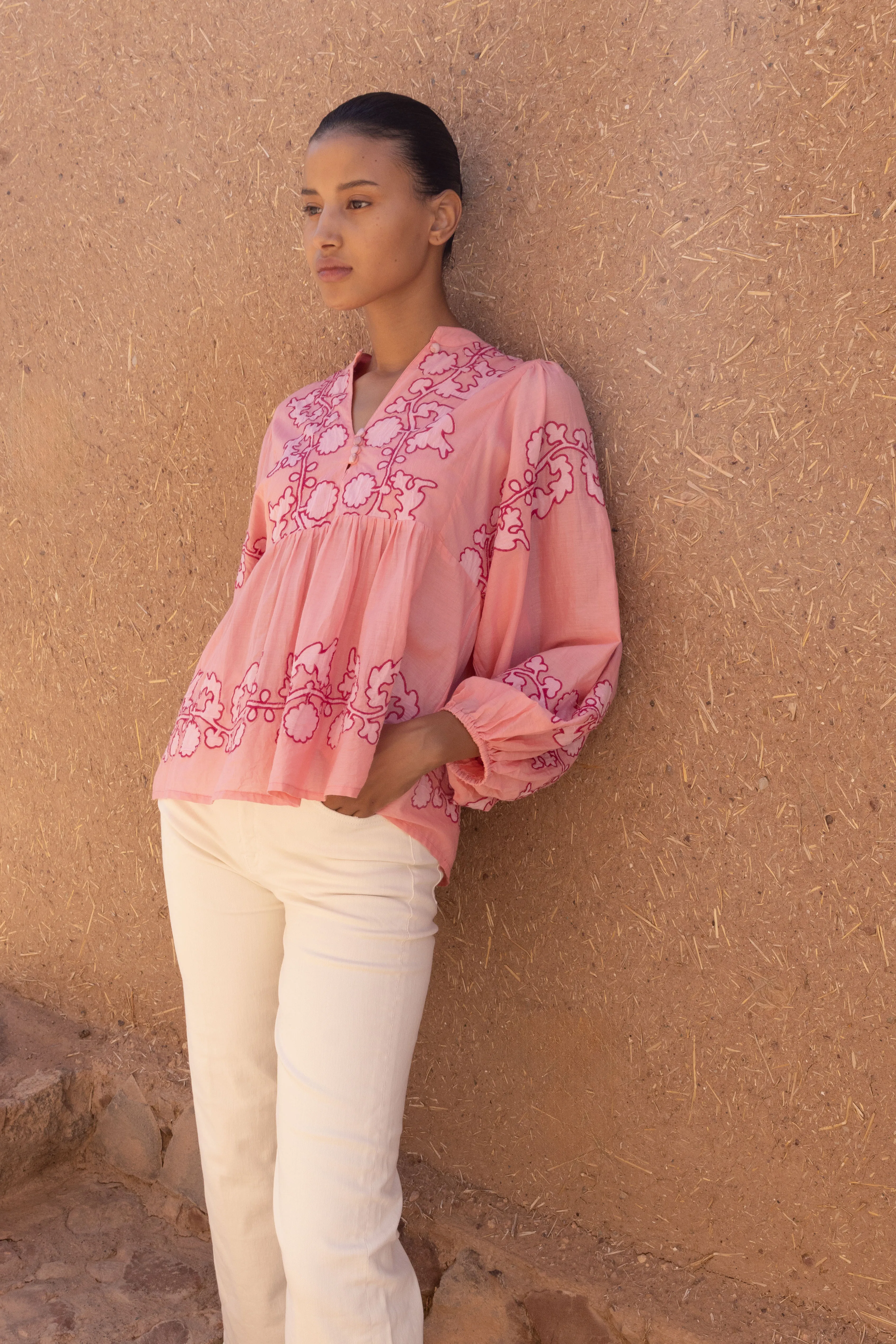 Mandarin Balloon Top Tangier Pink Street Style StretchFit Design