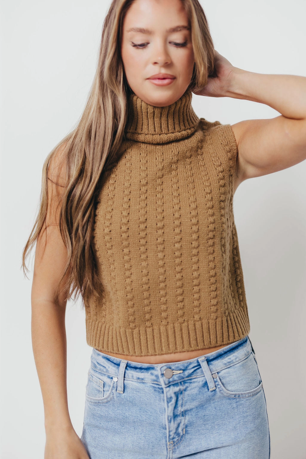 Elasticized Waistband Mandi Sweater Vest in Camel